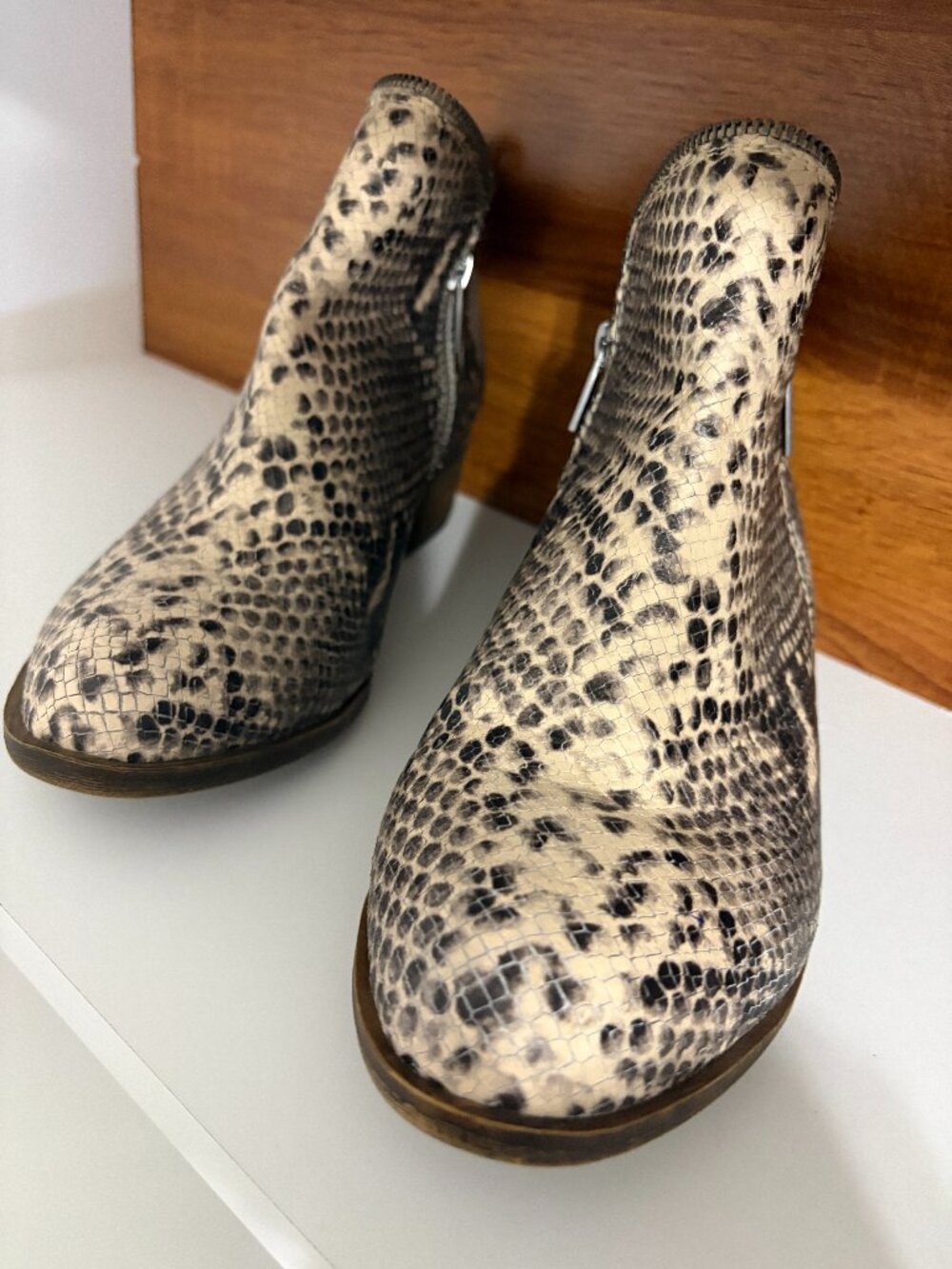 Lucky Brand Basel 9.5 leather bootie with snakeskin print